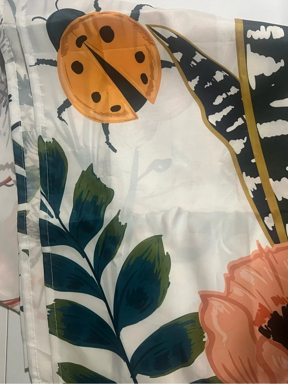 Floral Printed Shower Curtain in White, Green, Orange - Unbranded